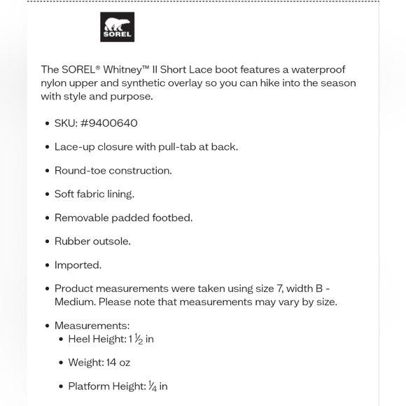 Whitney II Short Lace Waterproof  Cold Weather Boots. Size 9 - Picture 8 of 8